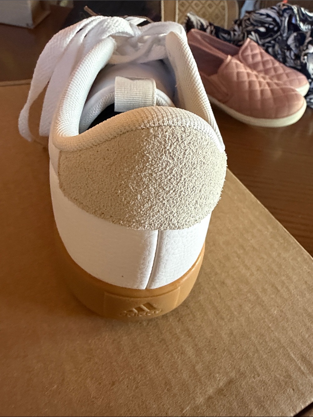 adidas White Sneakers with Gum Sole and Light Gray Suede - Picture 6 of 8